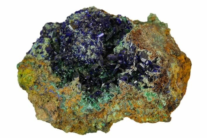 Sparkling Azurite Crystals With Malachite - Mexico #126950